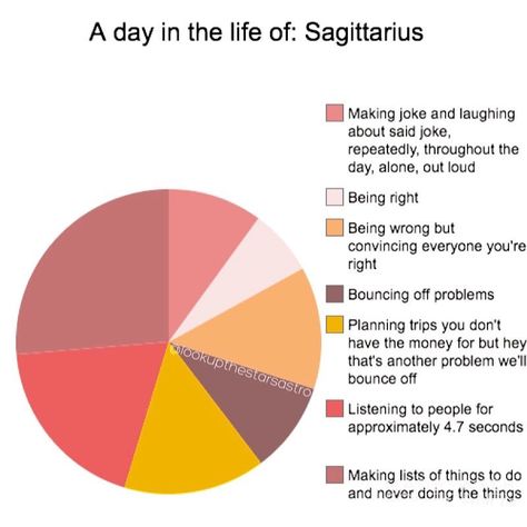 Saggitarius pie chart Sagittarius Funny, Sagittarius Aesthetic, Zodiac Sagittarius Facts, Sagittarius Woman, Sagittarius Girl, Sagittarius Astrology, Sagittarius Quotes, Sagittarius Women, Zodiac Signs Sagittarius