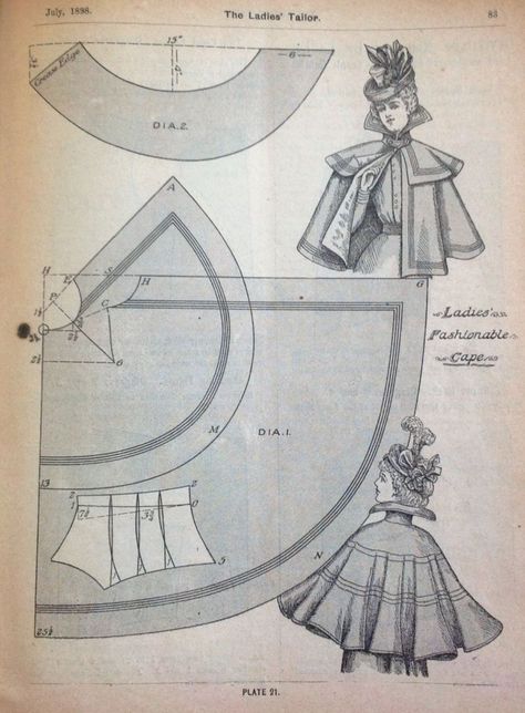 Historical Clothing Patterns, Historical Sewing, Cape Fashion, 1890s Fashion, Patron Vintage, Cape Pattern, Fashion Book, Costume Patterns, Victorian Clothing