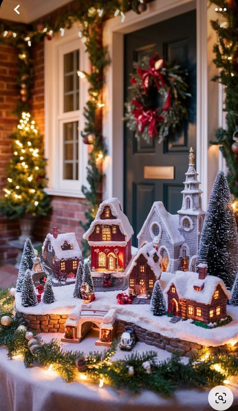 Christmas Decoration Ideas, Christmas Porch Decor, Diy Christmas Decorations Easy, Christmas Town, Christmas Wonderland, Christmas Decorations For The Home, Christmas Villages, Christmas Porch, Christmas Scenes