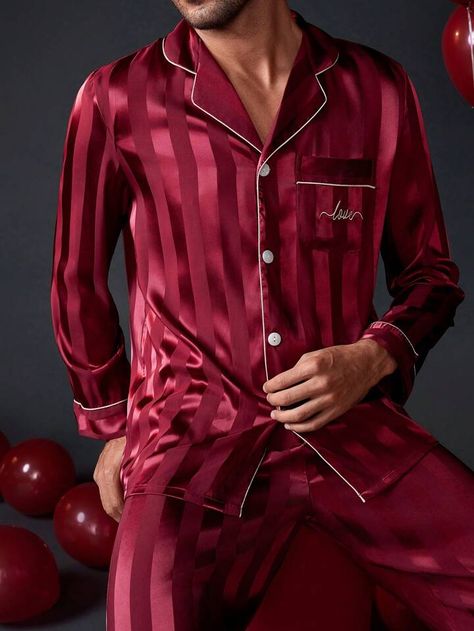 Men Silk Pajamas, Mens Silk Pajamas With Sleeping Cap, Silk Pyjamas Men, Mens Silk Pajamas Red, Mens Silk Pajamas Slipintosoft, Satin Pajamas, Contrast Trim, Fashion Online Shop, All Fashion