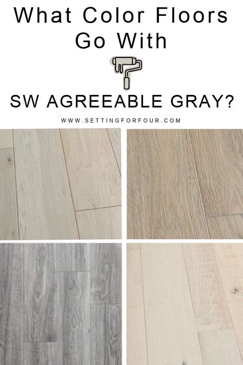 What color floors go with Agreeable Gray SW 7029? Learn all the flooring colors that look best with SW Agreeable Gray. And what color floors don't work with Agreeable Gray. #paint #colors #agreeable #gray Agreeable Gray Walls With Dark Wood Floors, Sw7029 Agreeable Gray, Flooring That Goes With Grey Walls, Living Room Agreeable Grey Walls, Living Room With Agreeable Gray Walls, Agreeable Gray Living Room Ideas, Agreeable Gray Coordinating Paint Colors, What Colors Go With Agreeable Gray, Paint Colors That Go With Agreeable Grey