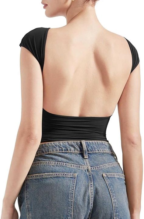 Black Backless Top, Going Out Crop Tops, Germany Fashion, Backless Shirt, Backless Crop Top, Backless Top, Going Out Tops, Black Xs, Basic Tee