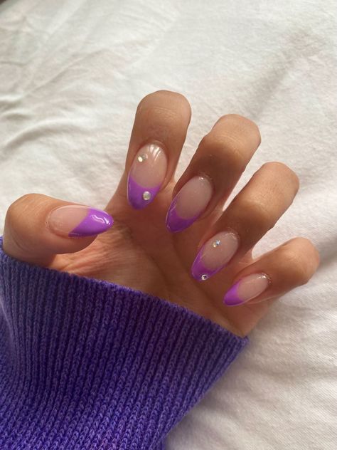 Purple French Tip, Nails Gradient, Euphoria Nails, Purple French, Bunny Nails, Purple Nail Designs, Polka Dot Nails, Coffin Shape, Short Nail