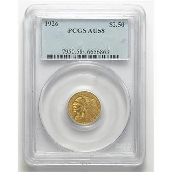 PCGS Slabbed AU-58 1926 U.S. $2.50 Gold Indian Quarter Eagle  http://www.propertyroom.com/l/l/9562731 Gold Eagle Coins, Eagle In Flight, Coin Store, Eagle Coin, Collectible Coins, Buying Gold, Bullion Coins, Gold Eagle, Eagle Design