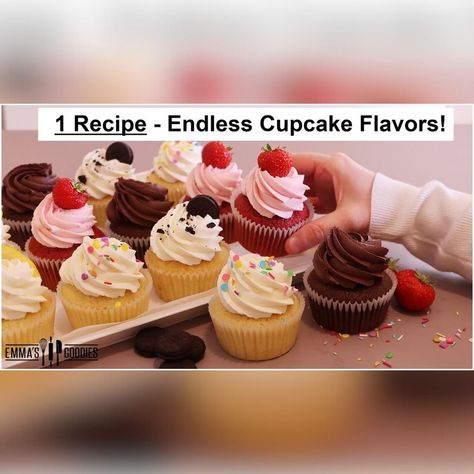 Make assorted Cupcakes USING 1 RECIPE! 🧁 | cupcake, recipe | Make assorted Cupcakes USING 1 RECIPE! 🧁 | By Emma's Goodies | Facebook Emma's Goodies, Assorted Cupcakes, Easy Cupcake Recipe, Cake Shooters, Flavored Cream Cheeses, Butter Cream Icing, Mini Chocolate Chip Cookies, Chocolate Cream Cheese Frosting, Popular Cookies