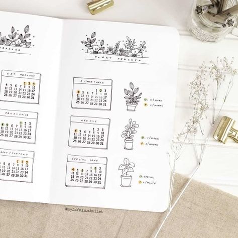 Bullet Journal Water Tracker, Plant Tracker, Tracker Bullet Journal, How To Bullet Journal, Bullet Journal Headers, Bullet Journal 2019, Plant Journal, Journal Idea, Kawaii Pens