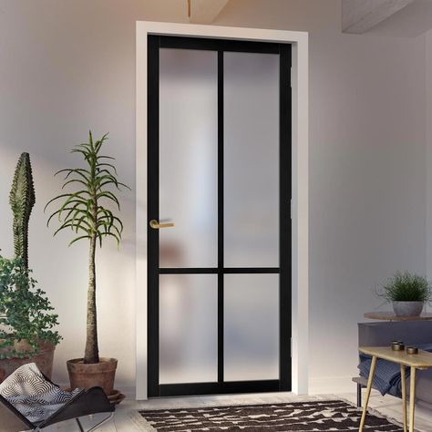 Frosted Glass Door Bathroom, Frosted Glass Interior Doors, Loft Style Homes, Crittal Doors, Small Utility Room, Front Door Interior, Internal Glass Doors, Pine Doors, Frosted Glass Door