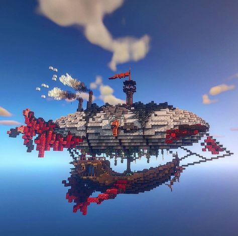 Minecraft Blimp, Minecraft Ship Build, Minecraft Mystical Builds, Megabase Minecraft, Minecraft Airship, Minecraft Steampunk Builds, Minecraft Mega Base Ideas, Mega Base, Minecraft Create