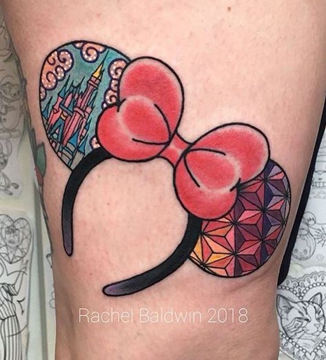 Minnie Mouse Ear Tattoo, Minnie Ear Tattoo, Disney Ear Tattoo, Minnie Ears Tattoo, Mickey Ear Tattoo, Disney Ears Tattoo, Epcot Tattoo Ideas, Disney Ankle Tattoo, Mickey Ears Tattoo