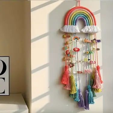 Hanging Rainbow Craft, Girls Room Rainbow, Bow Headband Holder, Rainbow Room Decor, Rainbow Macrame Wall Hangings, Macrame Rainbow Wall Hanging, Macrame Wall Hanging Decor, Hair Bow Organizer