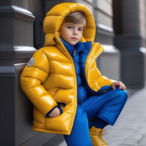 Boy Outerwear, Image Generator, Create Art, Puffer Coat, Social Media Posts, Blue Yellow, Duvet, Puffer, To Create