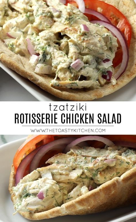 Tzatziki Chicken Salad by The Toasty Kitchen #chicken #tzatziki #rotisseriechicken #chickensalad #salad #coldlunch #lunch #mealideas #meals #easy #recipe #homemade