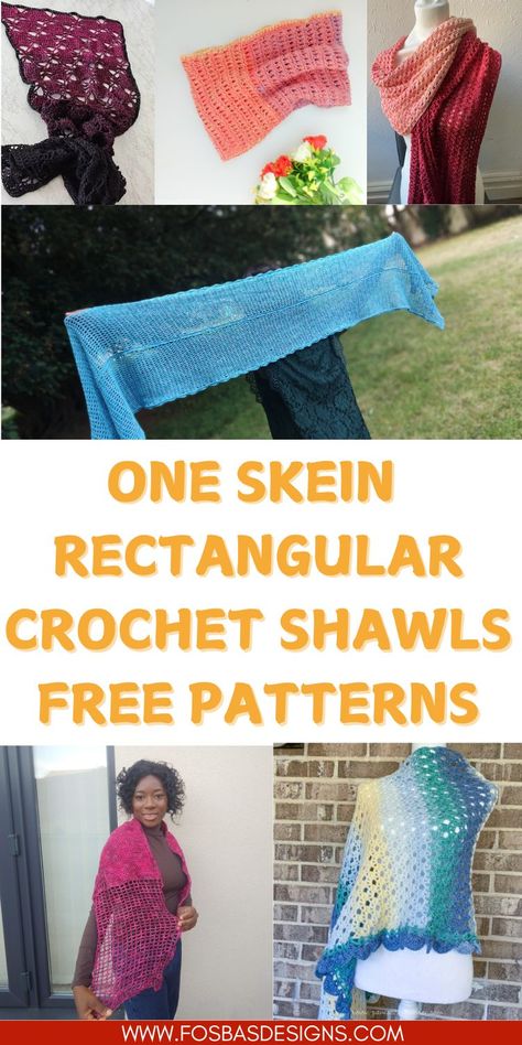 Easy rectangular crochet shawls free patterns for beginners and advanced crocheters. One Skein Crochet Shawl, One Skein Shawl Crochet, Crochet Shawls Free Patterns, Crochet Shawls And Wraps Free Patterns, Beginner Crochet Shawl, One Skein Crochet Patterns, Easy Crochet Shawl, Crochet Shaw, Rectangle Shawls