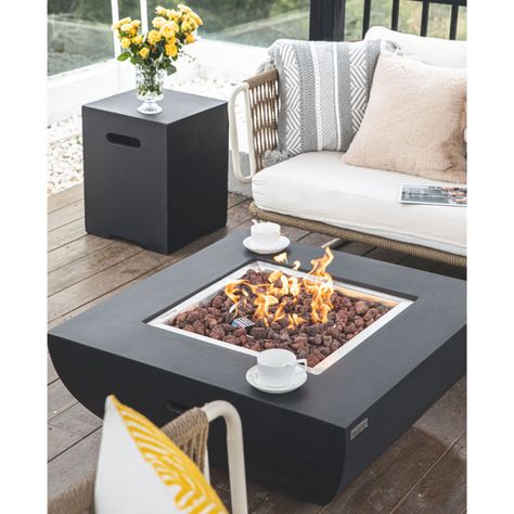 DescriptionWith a 34" profile, the Modeno Aurora Fire Table is perfect for spending time outdoors. The fire pit is handcrafted from glass-fiber reinforced concrete, lightweight for easy movement but durable for all-year use. The clean-looking lines and modern curves pair well with nearly any outdoor furniture set.This fire pit is easy to set up and comes nearly fully assembled. You can connect to a Liquid Propane tank (sold separately) that sits outside the pit or hook up to your natural gas line. Your fire table operates for hours with a maximum of 50,000 BTUs of heat output. Thanks to its CSA certification, 1-year warranty, and automatic shut-off valve, you can enjoy peace of mind when running the fire pit. Best of all, you can place this fire pit on any fireproof surface. Turn off the u Rustic Outdoor Spaces, Fire Pit Coffee Table, Outdoor Propane Fire Pit, Fire Tables, Gas Fire Table, Gas Fire Pit Table, Outdoor Furniture Set, Outdoor Fireplaces, Gas Fire Pit