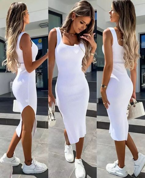 La Robe blanche longue est parfaite portée en été. Elle apporte de la fraicheur à votre style et fait ressortir votre teint. #robe #robeblanche #robechic #robeboheme #robeblanchelongue #robefemme #robelongue #robecourte #robedesoiree #robeete #robeblazer #robesatin New Black, Style Me, White Dress, Bodycon Dress, Couture, Blazer, White, Quick Saves, Black