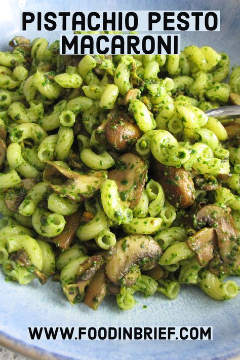 Easy weeknight meal! Perfect for #meatlessmonday and full of flavor and nutrients. #pesto #pestopasta #pistachio #healthyfood #healthyrecipe #weeknight #weeknightdinner #weeknightmeal Pistachio Pesto Pasta, Pesto Macaroni, Pesto Pasta With Mushrooms, Pesto Pasta With Broccoli, Pesto Pine Nut Pasta, Pesto Cavatappi Noodles And Company, Pistachio Pesto, Herb Sauce, Spinach Pasta