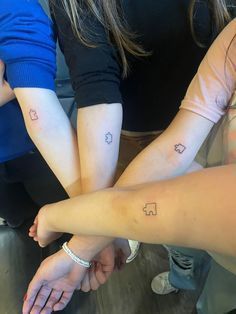 Best Friend Tattoos Group Of 4, Matching Tattoos For Best Friends Puzzle, Tattoo Ideas Four People, Friends Tattoo For 4, 5 People Matching Tattoo Ideas, Matching Tattoos For A Group Of 4, Group Matching Tattoos Friends, 4 Friends Matching Tattoos, Tattoo Ideas Friends Group