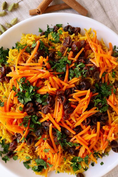 Moroccan Rice, Moroccan Carrot, Moroccan Carrot Salad, Flavorful Rice, Moroccan Carrots, Carrot Salad Recipes, Raisin Recipes, Saffron Rice, Sweet Carrot