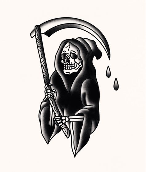 Grim Reaper Tattoo Traditional, Grim Reaper Design, Grim Reaper Drawing, Reaper Design, Reaper Drawing, Think Tattoo, Grim Reaper Tattoo, Reaper Tattoo, Grim Reaper Art