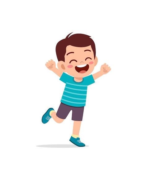 Cute little kid jump and feel happy | Premium Vector #Freepik #vector #school #people #children #girl Happy Cartoon Characters, Little Boy Illustration, Happiness Drawing, Happy Animation, Happy Drawings, Experimental Drawing, Happy Character, Kids Animation