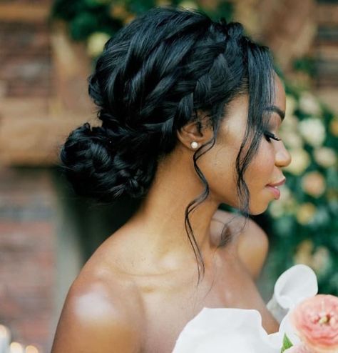 Wedding Updo African American, Half Up Half Down Wedding Hair African American, Natural Hair Wedding Styles Updo, Wedding Hair For African American Women, Prom Updos Black Hair, Natural Hair Updos Wedding, Wedding Hair Inspo Black Women, Bridesmaid Hairstyles Updo Black Women, Black Wedding Guest Hairstyles