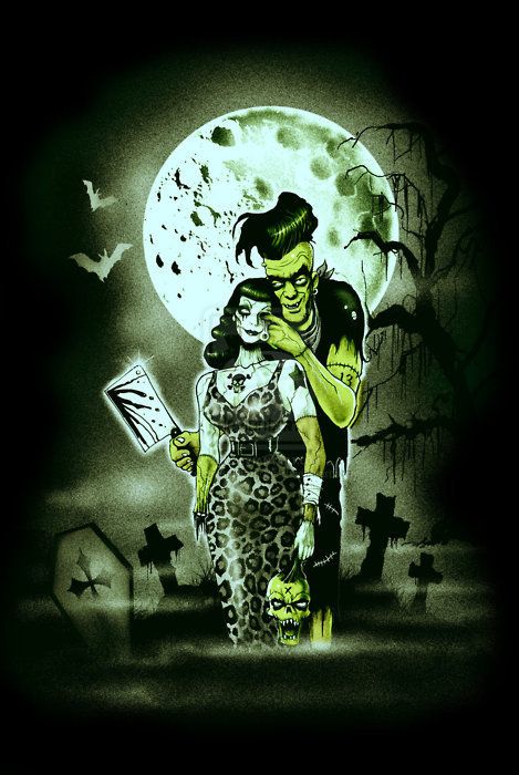 PsychoBilly Arte Zombie, Frankenstein Art, Rockabilly Art, Horror Punk, Zombie Art, Architecture Tattoo, Classic Monsters, Demon Art, Bride Of Frankenstein