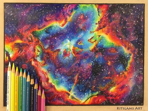 Nebula Pencil Color Drawing by @kitslam | www.youtube.com/user/kitslam Universe Drawing Ideas, Nebula Drawing, Heart Nebula, Universe Drawing, Inspiration Draw, Space Drawings, Colorful Art Prints, Reference Pics, Color Drawing