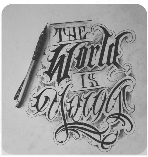 Tattoo Lettering Styles For Men, Chosen 1 Tattoo Design, The World Is Yours Tattoo Design, Against All Odds Tattoo, Tattoo Chicano Style, World Is Yours Tattoo, The World Is Yours Tattoo, Chest Tattoo Lettering, Lettering Chicano