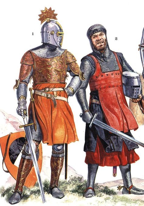 Knights Late 13th century Fantasy Reference, Warriors Illustration, Century Armor, Historical Warriors, High Middle Ages, Medieval Ages, Historical Armor, Ancient Warfare, In Memoriam