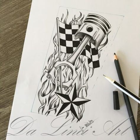 Car Art Tattoo, Piston Tattoo Mechanical, Car Part Tattoo, Piston Tattoo Design, Mechanical Tattoo Design, Mechanic Tattoo Ideas, Automotive Tattoo, Piston Drawing, Wrench Tattoo