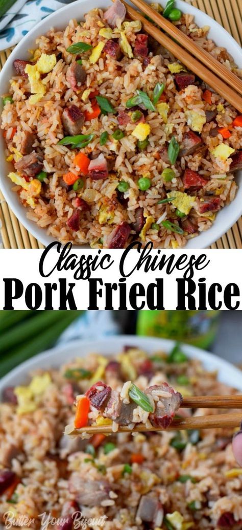 Chinese Pork Fried Rice, Pork Fried Rice Recipe, Chinese Bbq Pork, Homemade Chinese Food, Chinese Pork, Pork Fried Rice, Meat Food, Arroz Frito, Easy Chinese Recipes