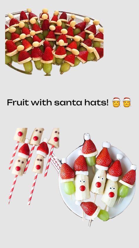 Fruit with santa hats! <3 Santa Hats Fruit, Santa Hats, Christmas Cupcakes, Santa Hat, Kids Christmas, Christmas Food, Fruit, Hats, Christmas