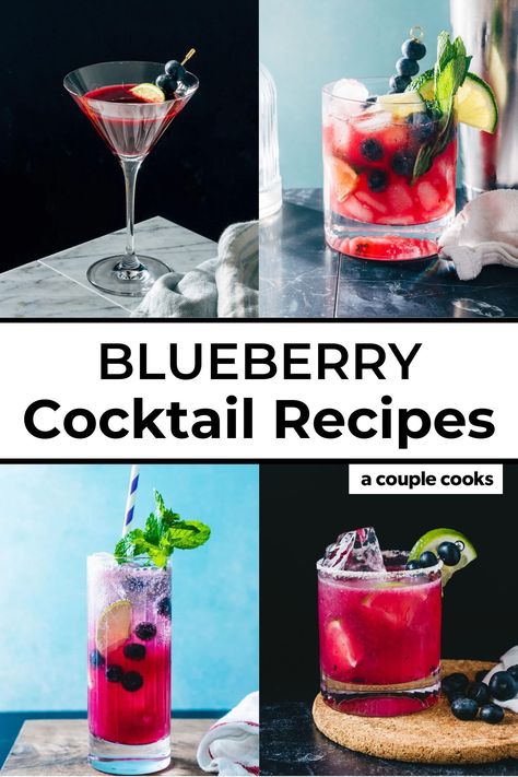 Here are the top must-make blueberry cocktails for the summer! These drink recipes will impress everyone with there refreshing flavor. Blueberry Cocktails, Blueberry Martini, Blueberry Cocktail, Blueberry Vodka, Blueberry Mojito, Best Summer Cocktails, A Couple Cooks, Mint Simple Syrup, Coctails Recipes