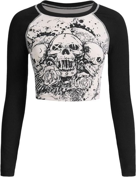 Crop Tops Graphic, Floral Graphic, Grunge Punk, Cropped Tops, Top Graphic Tees, Long Sleeve Crop, Dream Clothes, Stylish Shirts, Crop Tee