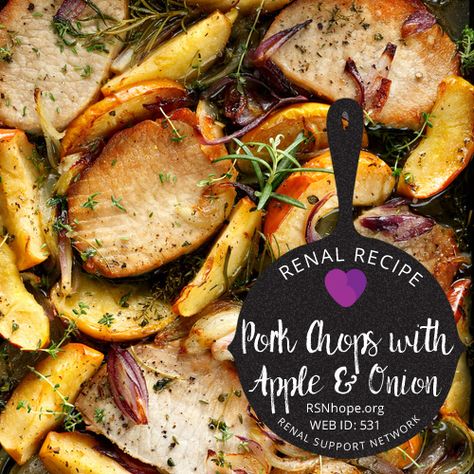 Renal Recipe-Spicy Pork Chops Ckd Meals, Spicy Pork Chops, Renal Friendly Recipes, Apple And Onion, Pork Chops With Apples, Ckd Diet, Renal Recipes, Ckd Recipes, Kidney Healthy Foods