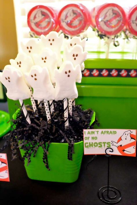 Ghostbustin' 6th Birthday Party!! | CatchMyParty.com Ghostbuster Themed Party, Asylum Horror, Ghostbuster Birthday, Ghostbuster Party, Goosebumps Party, Ghost Busters Birthday Party, Ghostbusters Halloween, Ghostbusters Birthday, Ghostbusters Birthday Party