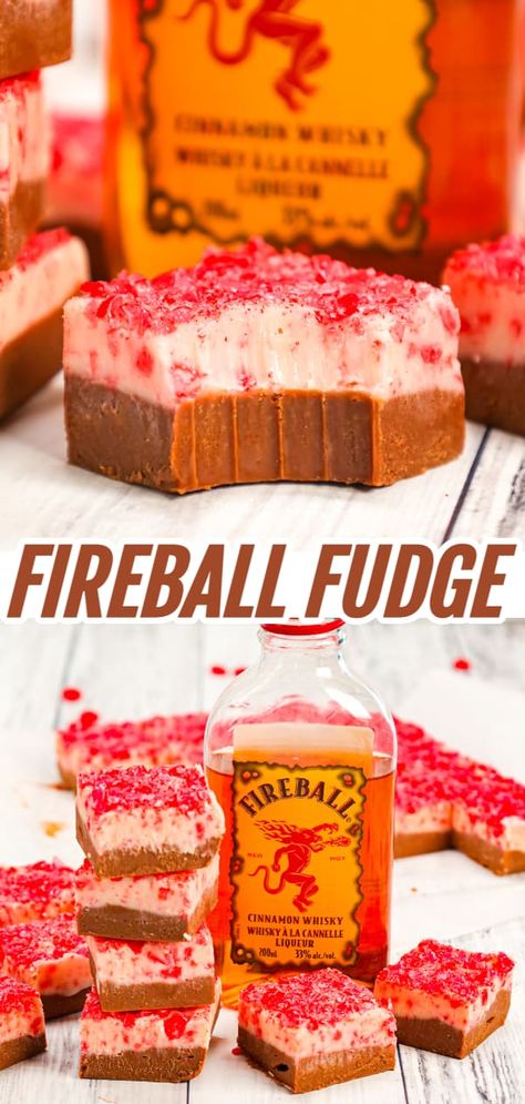 Treats With Alcohol, Fireball Balls Recipe, Butter Beer Fudge Recipe, Fireball Fudge Recipe, Alcoholic Fudge, Fireball Recipes Food, Fireball Balls, Alcohol Fudge Recipes, Fireball Brownies