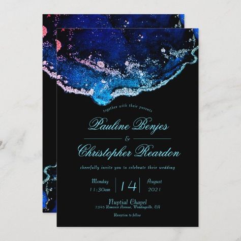 Elegant Jewel-Tone Purple Blue Wedding Invitation Sapphire Wedding Theme, Purple Blue Wedding, Royal Blue Wedding Theme, Wedding Invatations, Blue Purple Wedding, Abstract Wedding, Dark Blue Wedding, Blue Wedding Invitation, Moon Wedding