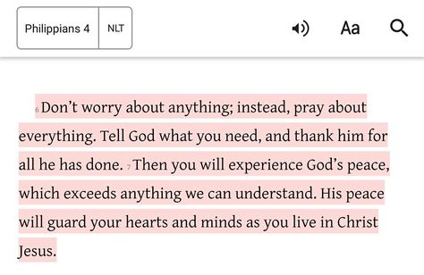 Bible Verse Phillipians 4:6, Philippians 4:4-7, Nlt Bible Quotes, Philippians 4:4, Philippians 4:6-7 Tattoo, Phillipians 4 6-7, Philippians 4:6-7, Pray Pray Pray, Jesus Aesthetic