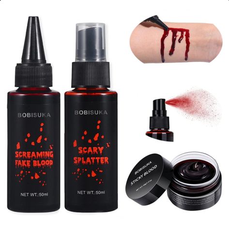 Coagulated Blood 1.41oz + Fake Blood Spray 1.76oz + Dripping Blood 1.76oz, Realistic Washable Special Effects SFX Makeup Set, for Zombie Vampire Monster Cosplay Mouth Clothes Dress Up Vampire Monster, Blood Makeup, Dripping Blood, Sfx Makeup, Makeup Kit, Zombie, Halloween Costumes, Spray, Halloween