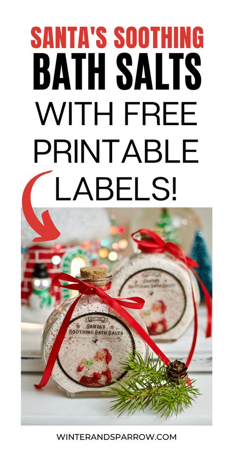 Cheap Christmas Gifts Ideas: Santa's Soothing Bath Salts {Free Label Download} Under $2 A Bottle | winterandsparrow.com #cheapchristmasgifts #soothingbathsalts #giftideas Peppermint Bath Salts, Diy Peacock, Bath Salts Gift, Bath Salts Diy, Christmas Gifts Ideas, Free Printable Tags, Cheap Christmas Gifts, Free Printable Gift Tags, Soothing Bath