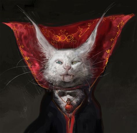 Vampire Cat, Arte Indie, Arte Peculiar, Vampire Art, Cool Sketches, Cat Painting, Horror Art, Crazy Cats, Dark Art