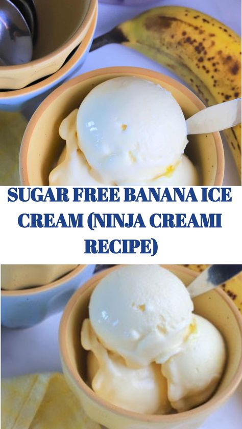 Treat yourself to our creamy Sugar Free Banana Ice Cream recipe! Made effortlessly in the Ninja Creami machine. Ninja Creami Ice Cream Recipes Sugar Free Pudding, Ice Cream Ninja Creami, Ninja Creami Recipe, Sugar Free Cake Recipes, Ninja Creami Recipes, Low Calorie Ice Cream, Ninja Ice Cream Recipe, Protein Ice Cream Recipe, Banana Ice Cream Recipe