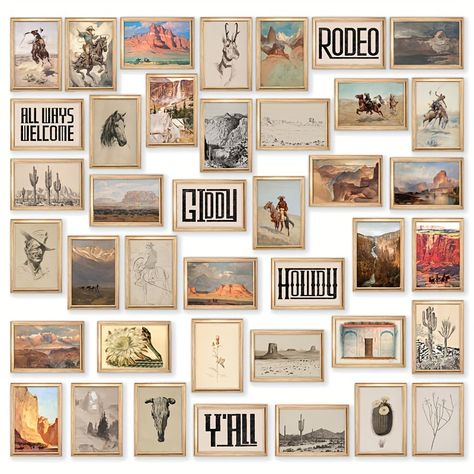 Faster shipping. Better service Living Room Picture Collage, 4 X 6 Picture Wall, Western Gallery Wall Ideas, Eclectic Western Decor, Western Aesthetic Pictures, Western Aesthetic Room, Western Boho Kitchen, Old Western Aesthetic, Western Dorm Room Ideas