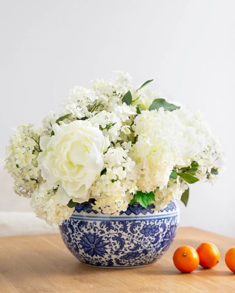 Southern Charm Artificial Flower Arrangement | Balsam Hill French Country Home Office, Blue Floral Arrangements, Country Home Office, Chinoiserie Living Room, Dining Room Coastal, Grad Brunch, Flowers For Table, Coffee Table Flowers, Blue Flower Arrangements