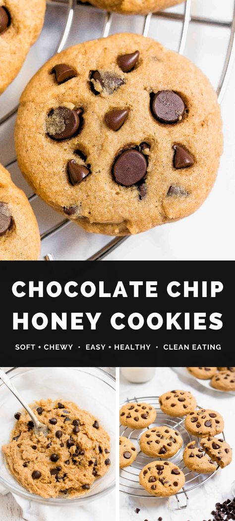 Healthy Dessert Recipes No Sugar, Healthy Choc Chip Cookies, Honey Cookies No Sugar, Cookies Made With Honey Instead Of Sugar, Chocolate Chip Cookies With Honey, Honey Chocolate Chip Cookies, Low Fat Chocolate Chip Cookies, Ww Cookies, American Cookies Recipe