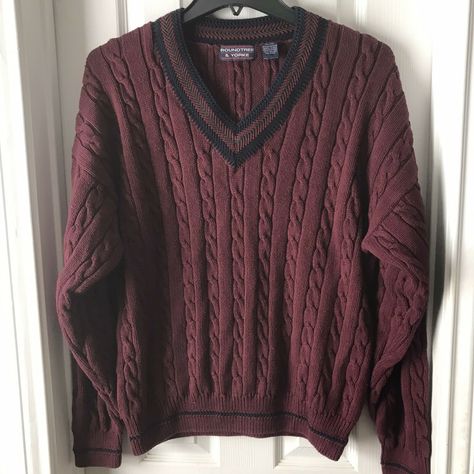 Maroon Sweater Outfit Men, Mens V Neck Sweater, V Neck Cable Knit Sweater, Academia Clothes, Preppy Academia, Mens Pullover, Cable Knit Sweater, Pullover Men, Style Guide