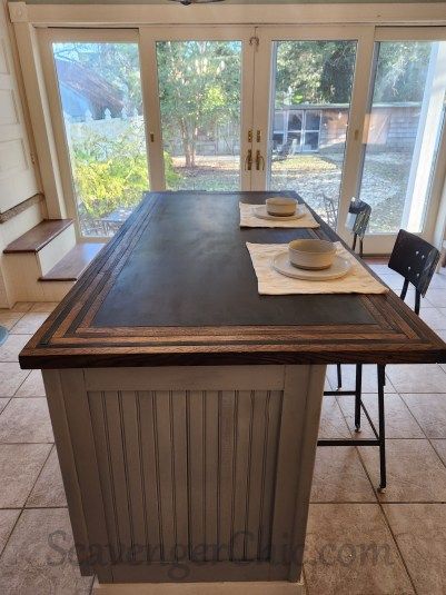 Kitchen Island Out Of Dresser, Upcycled Kitchen Island, Dresser To Kitchen Island, Schoolhouse Kitchen, Recycled Dresser, Upcycle Kitchen, Kitchen Island Tops, Kitchen Island Diy, Upcycle Dresser