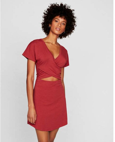 Express crisscross cut-out dress - Under $30 - #fashion #style #shopping #deals Jacquemus Dress, Cotton Jersey Dress, Surplice Neckline, Weekend Plans, Khaki Dress, Confident Woman, Red Mini Dress, Dress Pink, Jersey Dress