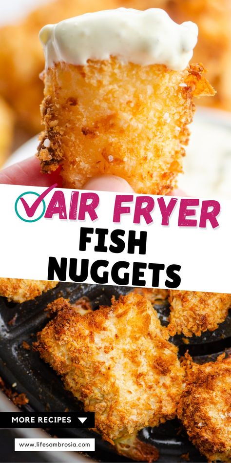 Air Fryer Fish Nuggets, Air Fryer Catfish Nuggets Recipes, Air Fried Halibut Recipes, Catfish Nuggets Air Fryer, Grouper Fingers Recipe, Air Fryer Crispy Fish, Air Fryer Catfish Nuggets, Catfish Nuggets Recipes, Cod Tacos